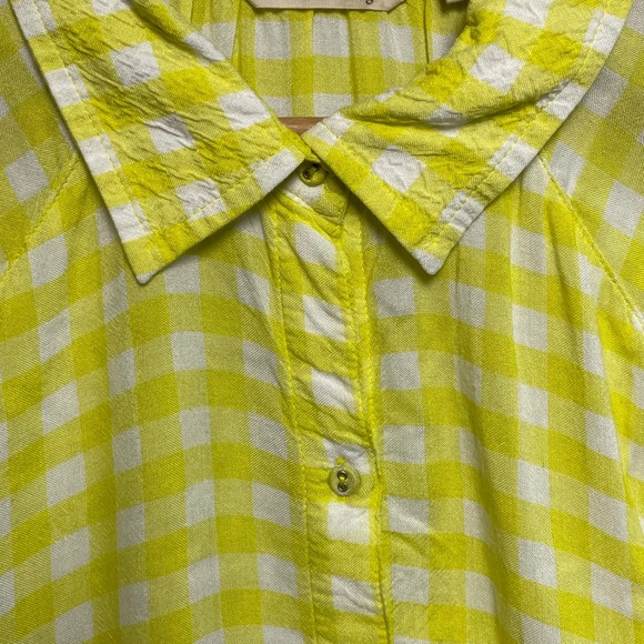 Soft Surroundings Gingham Ruffle Sleeve Button Up Shirt Women's L Bright Yellow - Picture 4 of 7